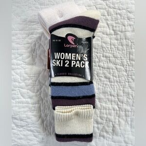 x2 New Vtg Lorpen Merino Wool Blend Women Thick Ski Sock Stripe Fair Isle Retro